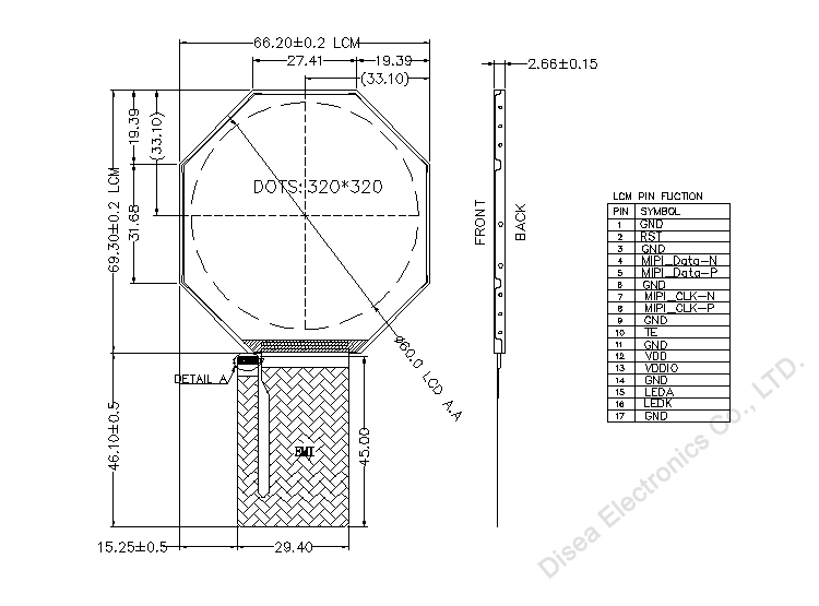 3.34 inch round tft outline drawing