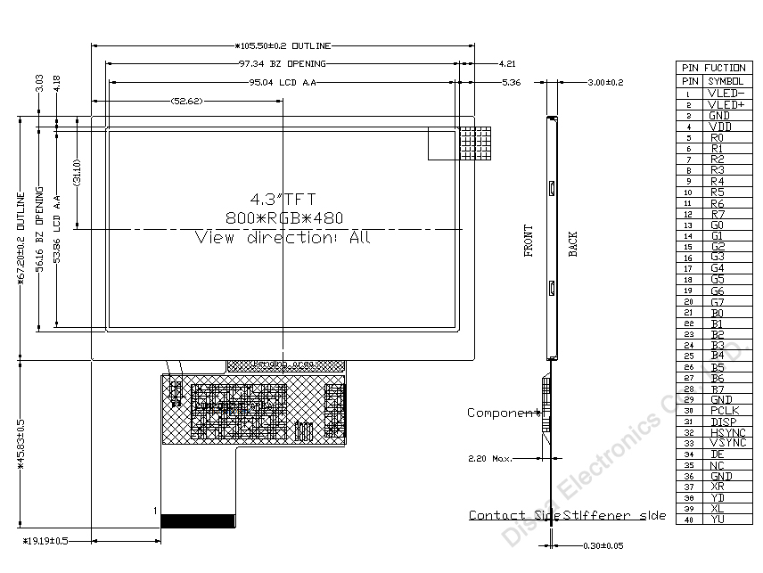 ZW-T043HWSA-02 outline drawing