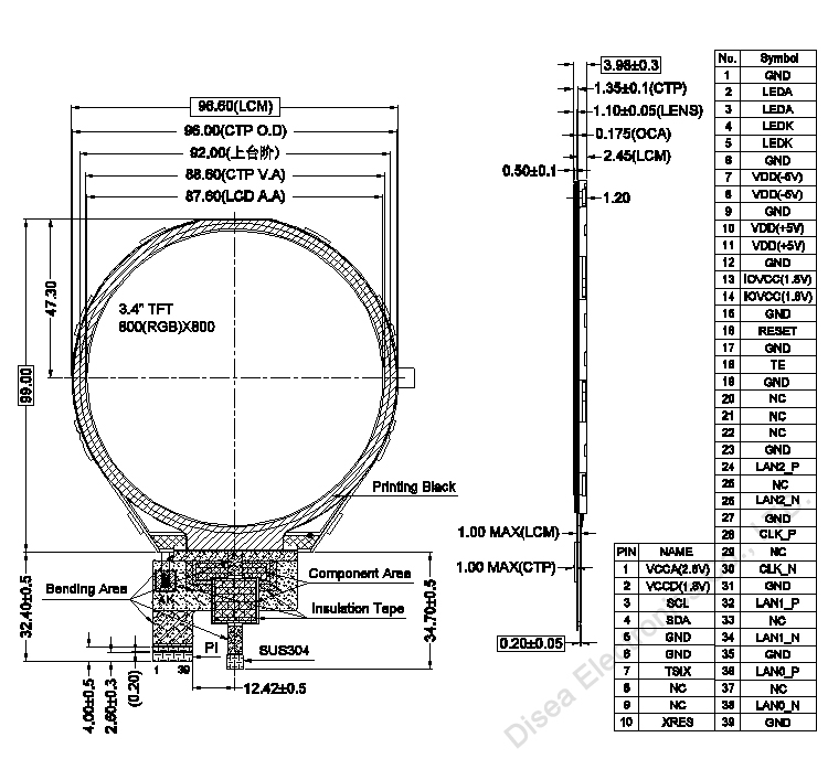 ZW-T034TQH-01CP Outline drawing